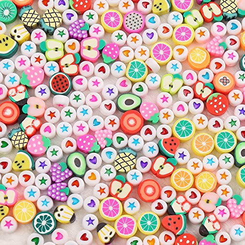 HERZWILD Perlen zum Auffädeln 300pcs obst perle herzperlen sternperlen für Schmuck Basteln (Fruit)