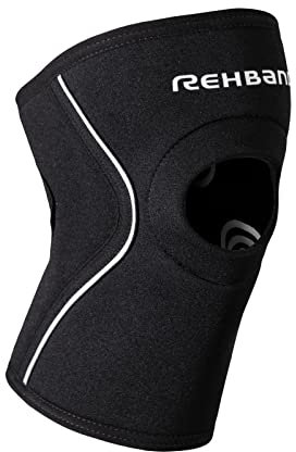 Rehband Patella Kniebandage 5 mm Neopren, stützende Kniebandage mit Patellaöffnung, optimaler Knieschutz für Kraftsport, Joggen & Fitness, Farbe:Schwarz, Größe:XL