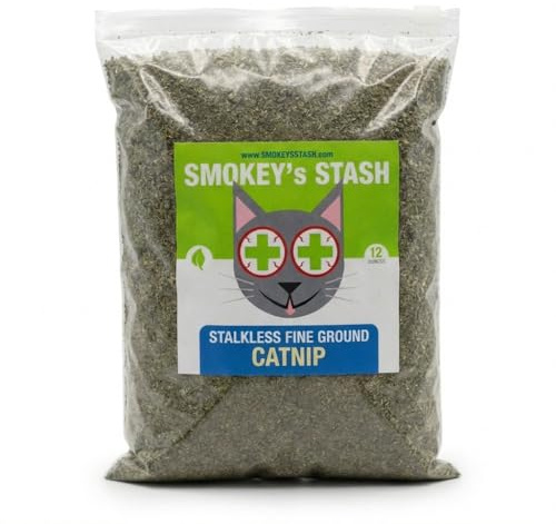 Smokey's Stash Catnip Stalkless Dried Ground Premium Bulk 12 Ounce Bag Strong Cat nip for Cats