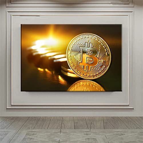 Hyanun 5D DIY Diamant Painting Bilder Groß, Gloden Bitcoin 70x100cm Diamond Painting Set,Diamant Gemälde,Full Strass Stickerei Kreuzstich Kunst Basteln Leinwand Haus Wand Und Eingang Dekorationen