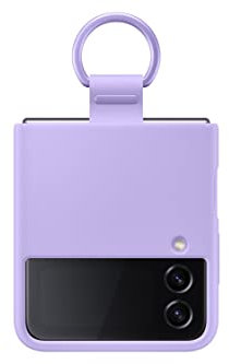 Samsung Custodia in silicone per Galaxy Z Flip 4 con anello, custodia protettiva con passante per le dita, finitura opaca, stile audace, design palmare, versione USA, viola bora