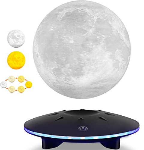 DIDWI Schwebende Mond Lampe, 3D-Druck Spinning Moon Light, magnetische schwebende Mond Lampe, LED-Kugellampen, Nachtlichter, Raumdekoration, technische Geräte, einzigartiges Geschenk (3 Farben)