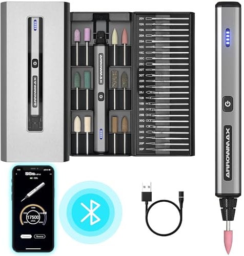 ARROWMAX Kabelloses Mini-Drehwerkzeug, Bluetooth, App, magnetische Aufladung, CNC-Aluminiumgehäuse, Schleifen, Polieren, Ätzen, Gravieren, Basteln (SGS MINI)