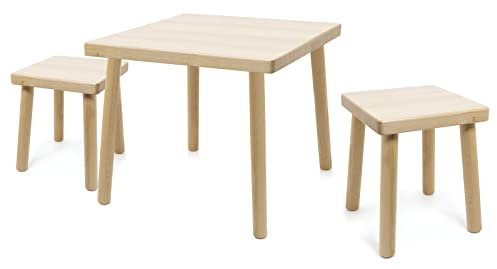 Holzfee Kinder-Sitzgruppe Tisch und Stuhl Hocker Buchenholz massiv lackiert