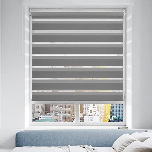 Doppelrollo Klemmfix ohne Bohren/mit Bohren, Duo Rollos für Fenster & Tür Grau 95x130 (BxH) Lichtdurchlässig & Verdunkelnd Klemmrollo Fensterrollo Sonnenschutz Duo Rollo