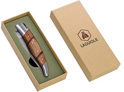 LAGUIOLE - Taschenmesser Wood Lines - Klappmesser Jagdmesser Edelstahl Camping Outdoor Messer Holzgriff Hellbraun Beige Geschenke für Männer Vatertag