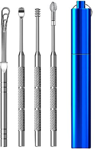 Ohrenschmalz Entfernungs Set,Ohrenschmalz Entferner Edelstahl,Tragbar Ohr Reinigung Set Ohrreiniger,Ohrreinigungswerkzeuge mit Aufbewahrungskiste,für Erwachsenen und Kindern (blau)
