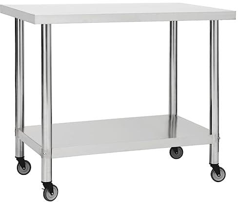 RAUGAJ Arbeitstisch mit Rollen 80x60x85 cm Edelstahl, Artikelfarbe-Silber