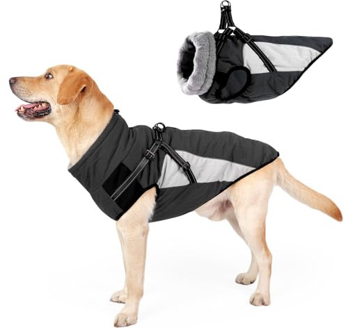 HEYWEAN Wasserdicht Hundemantel mit Geschirr Reflektierend Winter Warm Hundejacke für Kleine Mittel Grosse Hunde Hundepullover Fleece Hunde Wintermantel Kaltes Wetter Winterjacke Warme Mantel für Hund