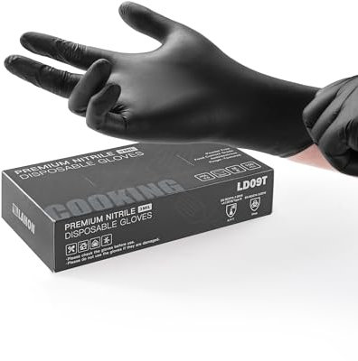 LANON 3 Mil Gants Jetables en Nitrile, Alimentaire, Protection Multiusage, Doigts Texturés, Sans Latex & Poudre, Gants Noir, Taille L, 100 Pièces