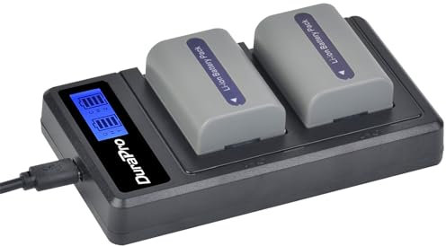DuraPro Lot de 2 batteries NP-FP50 + chargeur LCD double USB pour Sony NP-FP50 NP-FP30 DCR-DVD203E, DCR-DVD205, DCR-DVD205E, DCR-DVD304E, DCR-DVD305, DCR-DVD305E, DCR-DVD403, DCR-HC96 DCR-SR30