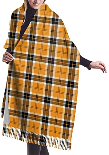 Long châle pour femme - Bleu clair écarlate et rose - Toucher cachemire - 195,6 x 68,6 cm, Plaid tartan orange noir et blanc 10, taille unique