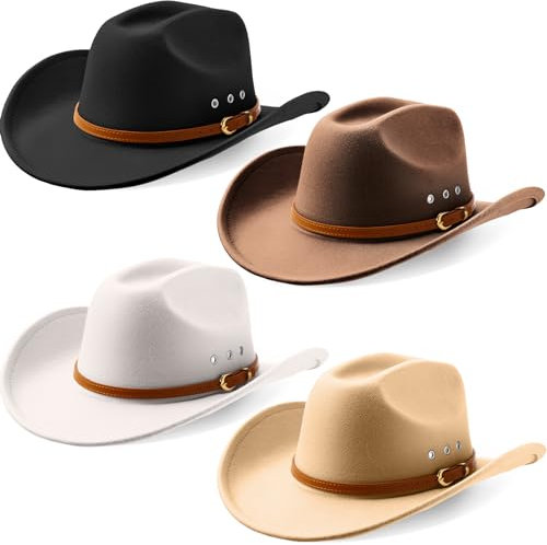 Breathffy Cowboyhut aus Filz, breite Krempe, Cowgirl-Hut mit Gürtel, klassischer Outdoor-Stil, Western-Stil, für Damen, Herren, Erwachsene, Schwarz, Kaffee, Beige, Khaki, M/L