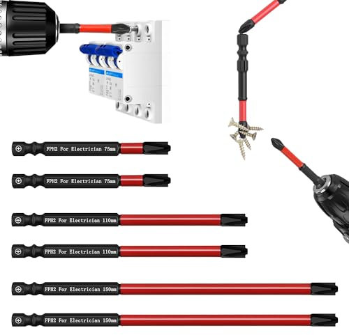 6 Pieces S2 Alloy Steel Phillips and Slotted Screwdriver Bits for Electrician, Flat Head Slotted Tip Screwdriver Bits Set, FPH2 Magnetic Screwdriver Bit Set, Two Each of 75mm/110mm/150mm