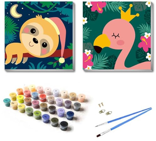 UNIQUORS Kit de peinture par numéros pour adultes Panda et fleurs Acrylique 40 x 50 cm Pour adultes et enfants - Enfants de 8 à 12 ans peinture par numéros (Singes et flamants roses)