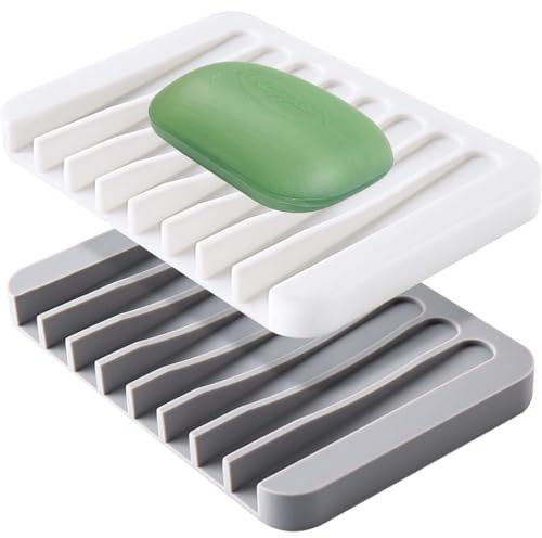 Lot de 2 Porte-Savon, Porte-Savon en Silicone avec Drain, Porte Savon Douche, pour Salle de Bain, Cuisine, Évier