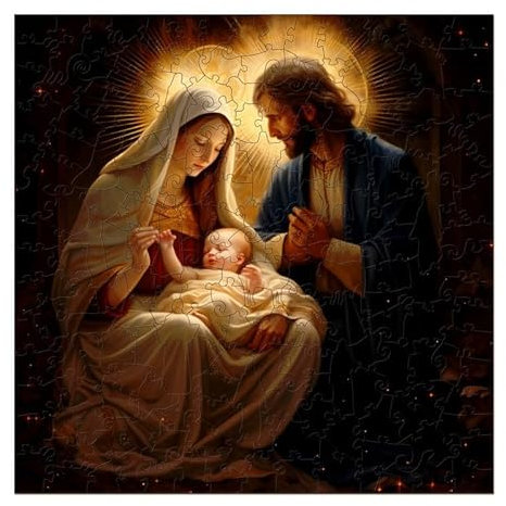 PRSTENLY Holzpuzzle für Erwachsene, Die Geburt von Jesus Einzigartige Holz Puzzle für Erwachsene, Holzpuzzle für Weihnachten mit Hölzerner Geschenkbox 200 Stücke 27 * 27cm
