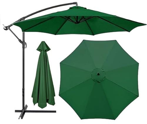 HonunGron Auvent De Remplacement pour Parasol 2m/2,7m/3m, 6 Baleines/8 Baleines Toile De Parasol Déporté Remplacement Pour Cour,Jardin,Plage,Polyester Anti UV 50+ (3M 8-Ribs,Vert)