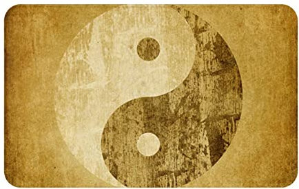 AUBKFELD Fußmatte mit Yin-Yang-Symbol, bedruckt, 80 x 49 cm, Flanell, rutschfeste Bodenmatte, Teppich für Hauseingänge und haustierfreundliche Räume