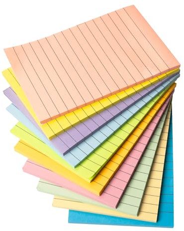 Agoer Haftnotizen Liniert 500 Blatt,Groß Klebezettel 10 Farben 100 x 150 mm, Pastellfarben Selbstklebende Notizzettel Liniert Haftnotiz zum Erstellen Liste für Büro, Studie, Hause-50 Blatt pro Blöcke