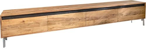 TV-Board Stonegrace Akazie Natur 240 cm 4 Türen Fuß Oval Edelstahl Lowboard