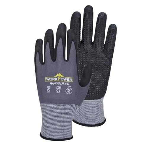WORKPOWER– 6er Pack Arbeitshandschuhe Argos Dot für Herren – rutschfeste Handschuhe mit Nitrilbeschichtung – verfügbar in den Größen 11 (Anthrazit/Schwarz)