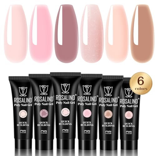 ROSALIND Gel pour Extension d'Ongle, UV Quick Construction Poly Ongle, DIY Nail Art 6 Couleurs 10 ml pour Débutant, Professionnel et Salon de Manucure