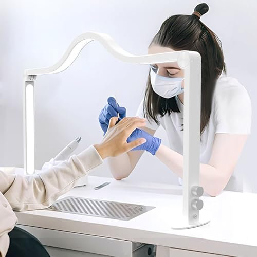 LANMOU Lampada da Tavolo per Unghie, Lampada Mezza Luna Estetica Dimmerabile 3000-6000k, 48W 3840LM, Pieghevole, Illuminazione Ampia e Senza Ombre, per Manicure ma Anche, Saldare o Fotografia Macro