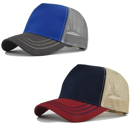 HAPEE Baseball-Kappen für Herren, 2/3er-Pack, Trucker, Klassische Snapback-Kappe (DE/NL/SE/PL, Alphanumerisch, Einheitsgröße, B-2P05-WineNavy x Greyblue)