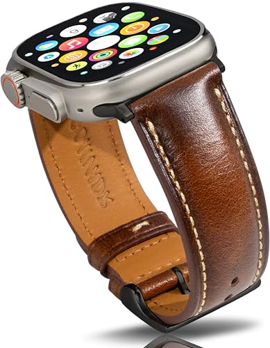 Gomvadr Vintage Leather Bands Compatible with Apple Watch Band 38 40 41 42 44 45 49mm,Wax Oil-tanned Leather Strap for Men iWatch Ultra 2/1 SE SE2