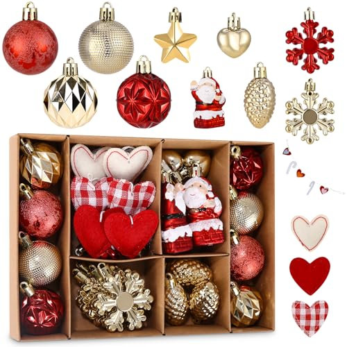 32 Pièces de Decoration Noel Sapin, Boule de Noel Roses, Rouges et Dorées et Boules Rouges et Blanches Assorties, Boules de Noël Délicates pour Décorer Le Sapin de Noël, Les Fêtes et Bien d'autres