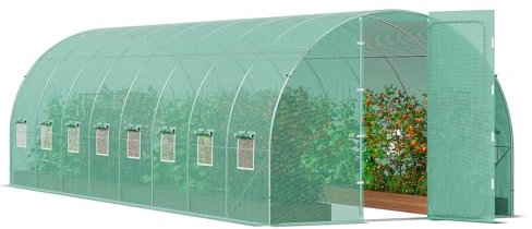 VEVOR Invernadero Túnel 835x290x225 cm Carpa Refugio para Plantas con Estructura de Acero Galvanizado Cubierta de PE Verde Puerta Enrollable con Cremallera 8 Ventanas para Cultivo de Verduras Flores