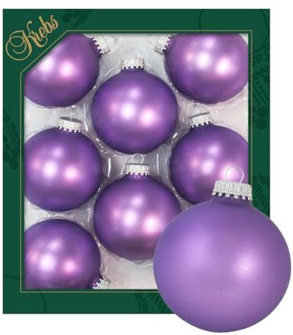 Krebs Glas Lauscha - Weihnachtsdekoration/Christbaumschmuck aus Glas - Unifarbende Kugeln Amethyst-Samt - Menge: 8 Stück - Farbe: Satin-Violett - Größe: ca. 7 cm