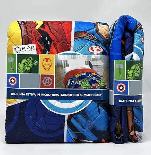 Riad Arredo Steppdecke für Einzelbett, Frühling, Sommer, Disney, weiche Mikrofaser, gesteppte Tagesdecke für Kinder (Avengers)