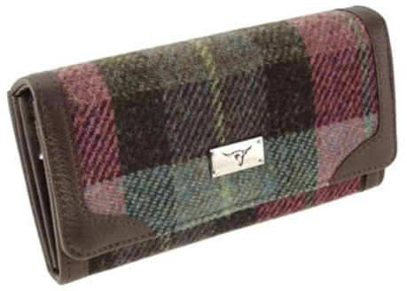 Harris Tweed Muted Green and Rose Pink Tarten Check Long 'Bute' Purse
