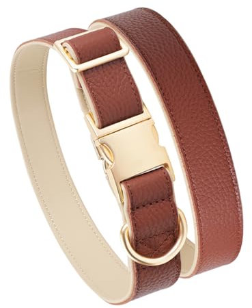 SweetyMooMoo Echtes Welpenleder-Halsband für Hunde mit einem robusten Metallverschluss. Besonders geeignet für kleine, mittlere und große Hunde. (Größe L, Braun)
