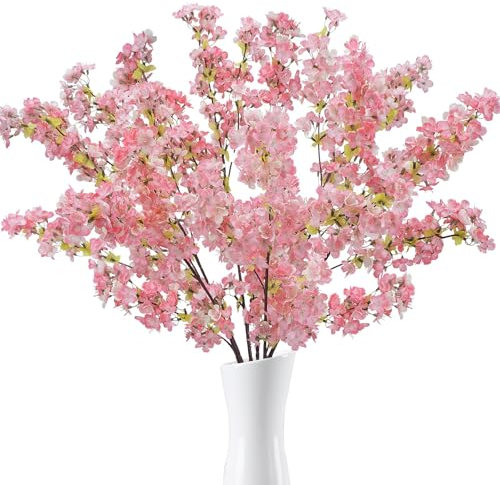 HUAESIN 6pcs Fleurs Artificielles Cerisier 82CM Fleur De Cerisier Artificielle Sakura Bouquet de Fleur en Soie Fausse Fleur Sakura Deco Rose pour Vase Maison Table Jardin Arrangement de Fleur
