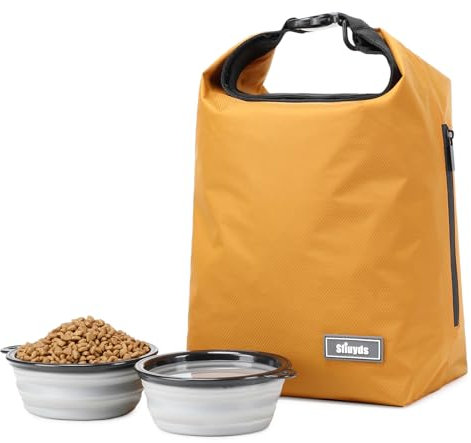 SFIUYDS Pet Food Storage Containers,Dog Food Travel Bag with 2PCS Collapsible Dog Travel Bowls,Waterproof Kibble Storage Container for Home, Road Trips, Camping, Boarding and More(Yellow, Small)
