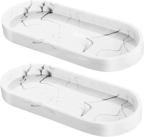 UICCVOKK 2 Stück Marmor Tablett, Badezimmer Tablett, Silikon Dekotablett, Badezimmer Silikon Ablageschale, Oval Marmor Platte, Ablageschale Kosmetik FüR TüCher Kerzen Handtuch Seife Pflanze Schmuck