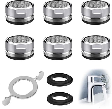 Momowin 1 Set Wasserhahn Sieb，Wasserhahn Aufsatz，M24 Perlatoren für Wasserhähne，6 Wasserhahnfilter，Edelstahl Bad，Küche Wasserhahnreiniger，inkl 8 Unterlegscheiben und 1 Schraubenschlüssel
