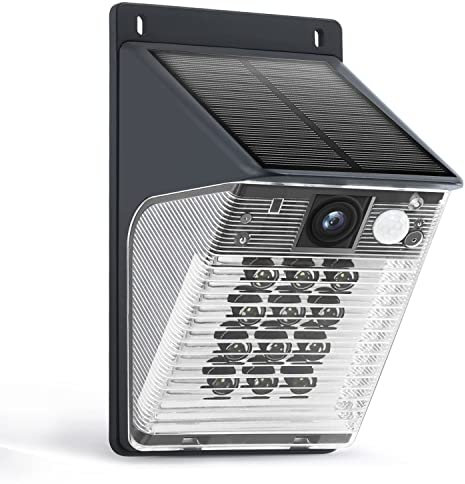 Fsioue 4MP Überwachungskamera Aussen WLAN für den Außenbereich, 2.4GHz Kabellos Solarkamera mit 12 LED-Gartenleuchten, Humanoide Erkennung, Sirene, Vollfarb-Nachtsicht, 2-Wege-Audio (Braun)