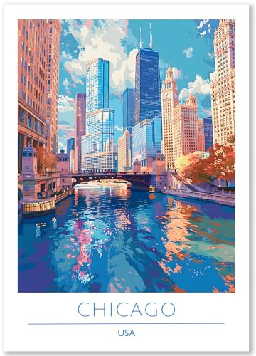 Happymotive – Chicago Poster Deko Schlafzimmer | Wanddeko & Wandbilder Wohnzimmer | Aesthetic Room Decor | Bilder & Kunstdrucke in A2 40x60, A3 30x40, A4 20x30 300g Papier ohne Rahmen