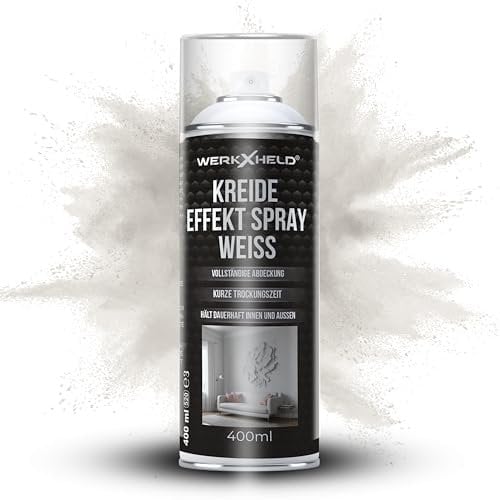 WerkXheld Kreidespray weiß 400ml – Mattes Kreidespray für Holz, Metall & Kunststoff | Sprühfarbe wasserfest | Kreidefarbe Spray | Graffiti Spray