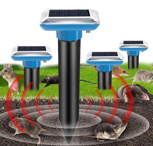 Lot de 4 répulsifs solaires Anti-Taupes - Répulsif Contre Les Taupes - Répulsif Contre Les campagnols - Répulsif à ultrasons pour Taupes