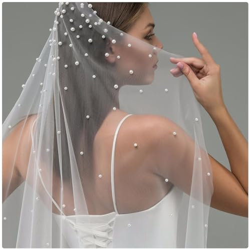 ZQWERT Einschicht Perle Perl Perlen -Brautschleier mit Metallkamm, eleganter weicher Tüll weiße Schleier für Brauthochzeitszubehör