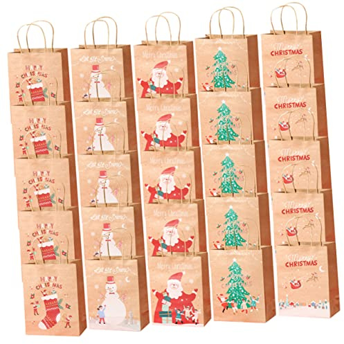 GANAZONO Weihnachtspapiertüten Mit Griff 25 Stück Papiertragetaschen Weihnachtsmotiven Partygeschenktüten Süßigkeitentüten Für Weihnachtsfeiern