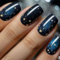24Pcs Cat Eye Press on Nails, French False Nails Short Square, Dark Blue Glitter Glossy Fake Nails Full Cover Glue on Nail, Universe Starry Sky Reusable Stick on Nail for Women and Girls Daily Wear