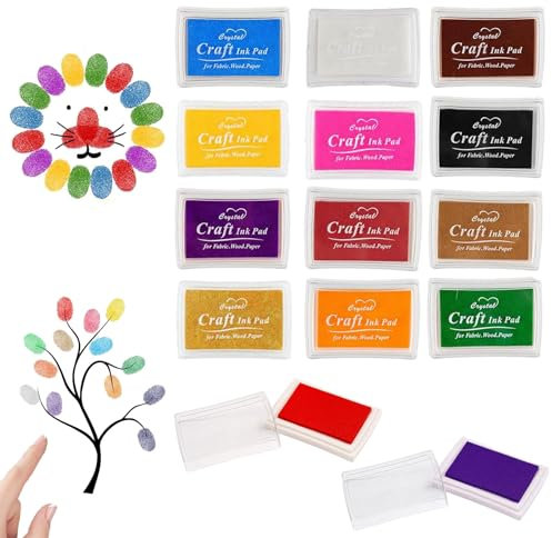 vcsjw 12 Stücke Stempelkissen Set,Stempelkissen Bunt, 7,2 X 5,2 cm Fingerstempel,Fingerabdruck Stempelkissen Bunt,Abwaschbar,Für Malerei, Scrapbooking, Geburtstagsgeschenke, DIY Handwerk (12 Farben)