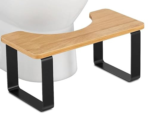 BRAVECOW Toilettenhocker Erwachsene,Metall mit Holz-toilettenstuhl,Klappbarer Badhocker, Kackhocker Toilette,Gesunder Tragbarer Toilettenhocker,Anti-Rutsch-Hocker Für Kinder