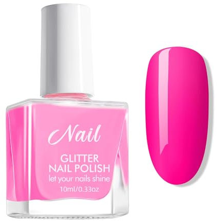 Pink Nail Polish Neon Hot Pink Nail Varnish Quick Dry Breathable BrightPink Gel Polish Water Based Formula Long Lasting Chip Resistant Nail Polish for Nail Art DIY at Home